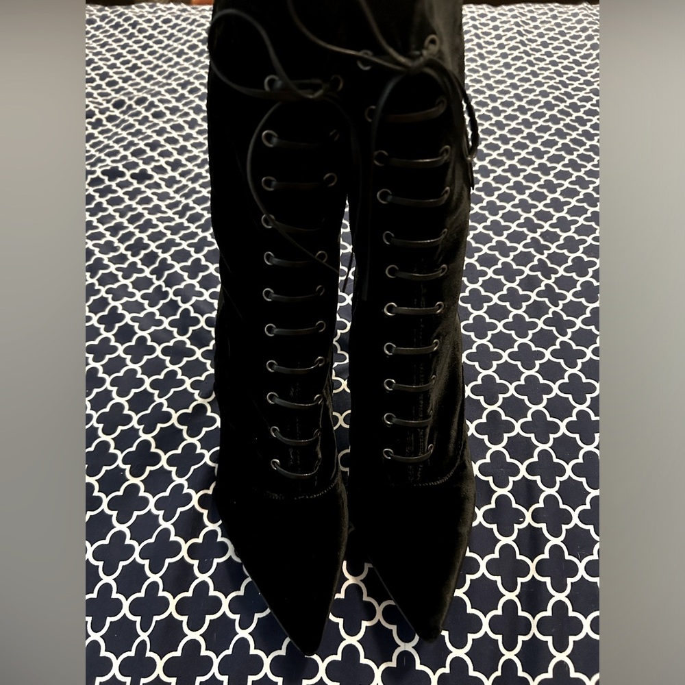 Charles David Loretta Black Velvet Lace Up Boots